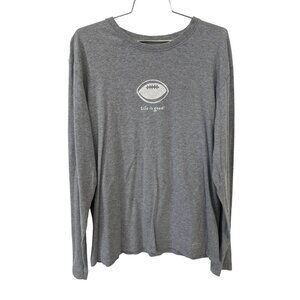 Life Is Good Long Sleeve T Shirt Size Medium Gray Football Graphic Crewneck Tee
